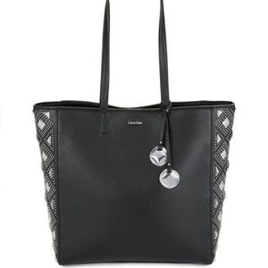 CALVIN KLEIN FLORAL PERFORATED LEATHER TOTE